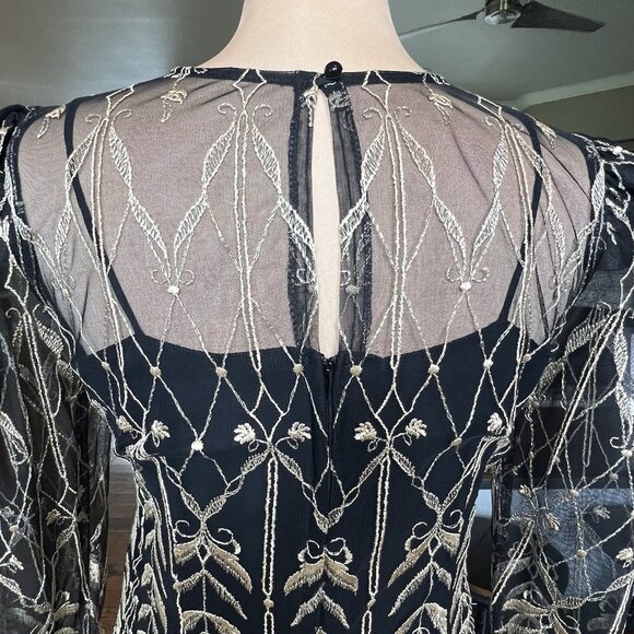 Vtg Cachet by Bari Protas Black Evening Gown Size 11/12 Gold Embroidered Sheer - Picture 9 of 16